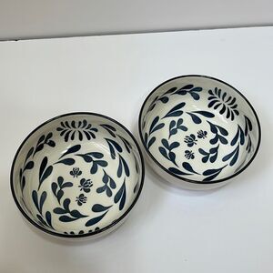 ORLY MAISON BOWLS IN NAVY BLUE AND‎ CREAM.  SET OF TWO